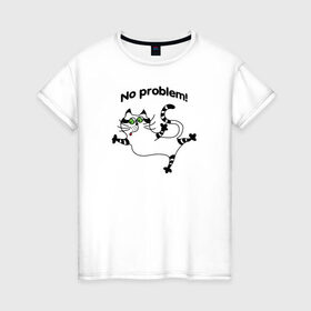 Женская футболка хлопок с принтом No problem в Екатеринбурге, 100% хлопок | прямой крой, круглый вырез горловины, длина до линии бедер, слегка спущенное плечо | cat | кот | котенок | котик | коты | кошка