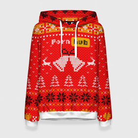 Женская толстовка 3D с принтом Pornhub рождественский свитер в Екатеринбурге, 100% полиэстер  | двухслойный капюшон со шнурком для регулировки, мягкие манжеты на рукавах и по низу толстовки, спереди карман-кенгуру с мягким внутренним слоем. | 2021 | christmas | knit | knitted | merch | new year | sweater | ugly sweater | вязанный | вязяный | зимний | лого | логотип | мерч | новый год | олени | рождественский | рождество
