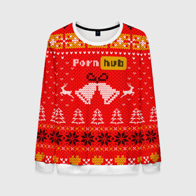 Мужской свитшот 3D с принтом Pornhub рождественский свитер в Екатеринбурге, 100% полиэстер с мягким внутренним слоем | круглый вырез горловины, мягкая резинка на манжетах и поясе, свободная посадка по фигуре | 2021 | christmas | knit | knitted | merch | new year | sweater | ugly sweater | вязанный | вязяный | зимний | лого | логотип | мерч | новый год | олени | рождественский | рождество