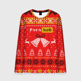 Мужской лонгслив 3D с принтом Pornhub рождественский свитер в Екатеринбурге, 100% полиэстер | длинные рукава, круглый вырез горловины, полуприлегающий силуэт | 2021 | christmas | knit | knitted | merch | new year | sweater | ugly sweater | вязанный | вязяный | зимний | лого | логотип | мерч | новый год | олени | рождественский | рождество