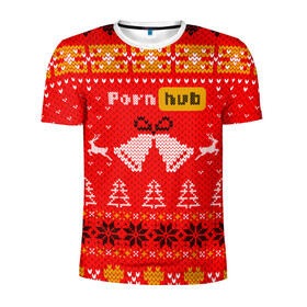Мужская футболка 3D спортивная с принтом Pornhub рождественский свитер в Екатеринбурге, 100% полиэстер с улучшенными характеристиками | приталенный силуэт, круглая горловина, широкие плечи, сужается к линии бедра | 2021 | christmas | knit | knitted | merch | new year | sweater | ugly sweater | вязанный | вязяный | зимний | лого | логотип | мерч | новый год | олени | рождественский | рождество
