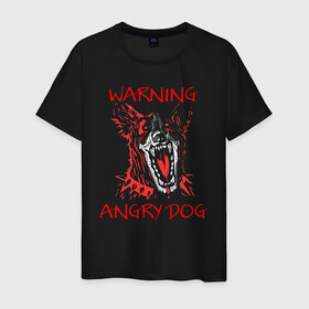 Мужская футболка хлопок с принтом Осторожно, злая собака! в Екатеринбурге, 100% хлопок | прямой крой, круглый вырез горловины, длина до линии бедер, слегка спущенное плечо. | angry | angry dog | cyber | cyber dog | cyberpunk | dog | злая собака | злость | кибер | кибер собака | киберпанк | собака