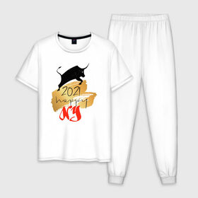 Мужская пижама хлопок с принтом Год Быка 2021 в Екатеринбурге, 100% хлопок | брюки и футболка прямого кроя, без карманов, на брюках мягкая резинка на поясе и по низу штанин
 | 