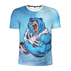 Мужская футболка 3D спортивная с принтом Gym в Екатеринбурге, 100% полиэстер с улучшенными характеристиками | приталенный силуэт, круглая горловина, широкие плечи, сужается к линии бедра | арт | гантели | графика | животные | звери | медведь | спорт