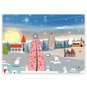 Поздравительная открытка с принтом Новогоднее настроение в Екатеринбурге, 100% бумага | плотность бумаги 280 г/м2, матовая, на обратной стороне линовка и место для марки
 | Тематика изображения на принте: 
