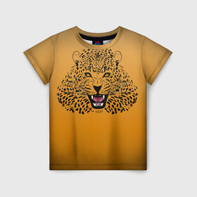 Детская футболка 3D с принтом Леопард в Екатеринбурге, 100% гипоаллергенный полиэфир | прямой крой, круглый вырез горловины, длина до линии бедер, чуть спущенное плечо, ткань немного тянется | big cat | cat | leopard | кот | кошка | леопард