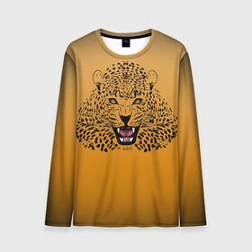 Мужской лонгслив 3D с принтом Леопард в Екатеринбурге, 100% полиэстер | длинные рукава, круглый вырез горловины, полуприлегающий силуэт | big cat | cat | leopard | кот | кошка | леопард