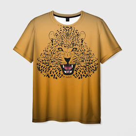 Мужская футболка 3D с принтом Леопард в Екатеринбурге, 100% полиэфир | прямой крой, круглый вырез горловины, длина до линии бедер | big cat | cat | leopard | кот | кошка | леопард