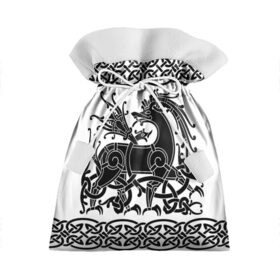Подарочный 3D мешок с принтом Вендельский олень чёрный 3D в Екатеринбурге, 100% полиэстер | Размер: 29*39 см | Тематика изображения на принте: вендель | викинги | вязь | олень | орнамент | скандинавский | тату | узор