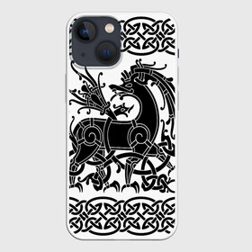 Чехол для iPhone 13 mini с принтом Вендельский олень чёрный 3D в Екатеринбурге,  |  | вендель | викинги | вязь | олень | орнамент | скандинавский | тату | узор