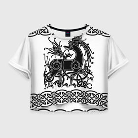 Женская футболка Crop-top 3D с принтом Вендельский олень чёрный 3D в Екатеринбурге, 100% полиэстер | круглая горловина, длина футболки до линии талии, рукава с отворотами | вендель | викинги | вязь | олень | орнамент | скандинавский | тату | узор