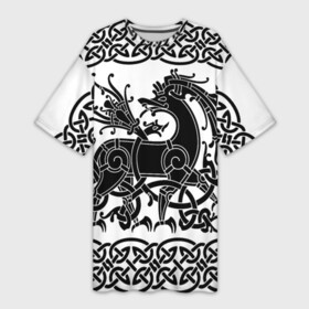 Платье-футболка 3D с принтом Вендельский олень чёрный 3D в Екатеринбурге,  |  | вендель | викинги | вязь | олень | орнамент | скандинавский | тату | узор