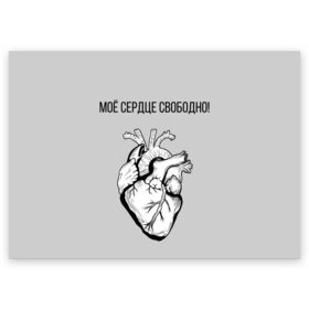 Поздравительная открытка с принтом Моё сердце свободно. в Екатеринбурге, 100% бумага | плотность бумаги 280 г/м2, матовая, на обратной стороне линовка и место для марки
 | анатомия | вены и сосуды. | любовь | позитив | прикольные фразы | свободное сердце | сердце