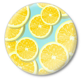 Значок с принтом лимончики в Екатеринбурге,  металл | круглая форма, металлическая застежка в виде булавки | Тематика изображения на принте: еда | лимон | фрукты | цитрусы