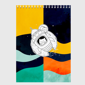 Скетчбук с принтом Космический кот в Екатеринбурге, 100% бумага
 | 48 листов, плотность листов — 100 г/м2, плотность картонной обложки — 250 г/м2. Листы скреплены сверху удобной пружинной спиралью | желтый | корабль | космос | кот | полоса | цветная | черный