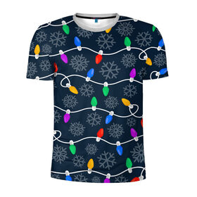 Мужская футболка 3D спортивная с принтом Новогодная Гирлянда в Екатеринбурге, 100% полиэстер с улучшенными характеристиками | приталенный силуэт, круглая горловина, широкие плечи, сужается к линии бедра | 