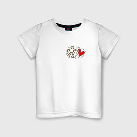 Детская футболка хлопок с принтом Heart в Екатеринбурге, 100% хлопок | круглый вырез горловины, полуприлегающий силуэт, длина до линии бедер | Тематика изображения на принте: влюбленные | красный | люди | минимализм | отношения | рисунок | сердечко | страсть | человечки