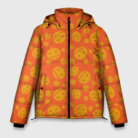 Мужская зимняя куртка 3D с принтом Helloween Pumpkin - Хеллоуин в Екатеринбурге, верх — 100% полиэстер; подкладка — 100% полиэстер; утеплитель — 100% полиэстер | длина ниже бедра, свободный силуэт Оверсайз. Есть воротник-стойка, отстегивающийся капюшон и ветрозащитная планка. 

Боковые карманы с листочкой на кнопках и внутренний карман на молнии. | helloween | orange | pumpkin | оранжевый | тыквы | хеллоуин