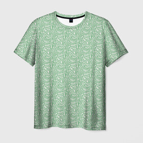Мужская футболка 3D с принтом Узор из линий в Екатеринбурге, 100% полиэфир | прямой крой, круглый вырез горловины, длина до линии бедер | Тематика изображения на принте: green | lines | parallel | pattern | point | зеленый | линии | параллель | точка | узор