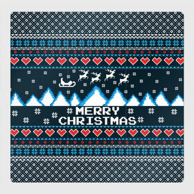 Магнитный плакат 3Х3 с принтом Свитер Merry Christmas в Екатеринбурге, Полимерный материал с магнитным слоем | 9 деталей размером 9*9 см | Тематика изображения на принте: 8бит | merry christmas | вязаный | горы | новый год | олени | пиксельный | ретро | рождество | свитер | узор