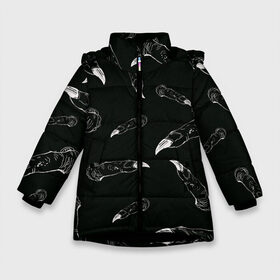 Зимняя куртка для девочек 3D с принтом Jujutsi Kaisen Sukuna - Пальцы в Екатеринбурге, ткань верха — 100% полиэстер; подклад — 100% полиэстер, утеплитель — 100% полиэстер. | длина ниже бедра, удлиненная спинка, воротник стойка и отстегивающийся капюшон. Есть боковые карманы с листочкой на кнопках, утяжки по низу изделия и внутренний карман на молнии. 

Предусмотрены светоотражающий принт на спинке, радужный светоотражающий элемент на пуллере молнии и на резинке для утяжки. | fingers | sukuna | аниме | магическая битва | манга | пальцы | сукуна | черный