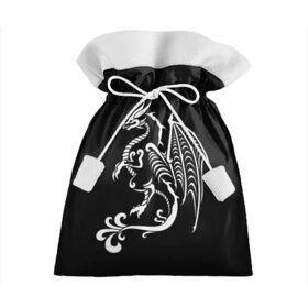 Подарочный 3D мешок с принтом Дракон тату в Екатеринбурге, 100% полиэстер | Размер: 29*39 см | Тематика изображения на принте: белое на чёрном | восток | дракон | драконы | мифические существа | татуировка дракон | татуировки | узоры