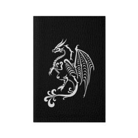 Обложка для паспорта матовая кожа с принтом Дракон тату в Екатеринбурге, натуральная матовая кожа | размер 19,3 х 13,7 см; прозрачные пластиковые крепления | Тематика изображения на принте: белое на чёрном | восток | дракон | драконы | мифические существа | татуировка дракон | татуировки | узоры