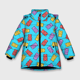 Зимняя куртка для девочек 3D с принтом Мармеладные мишки в Екатеринбурге, ткань верха — 100% полиэстер; подклад — 100% полиэстер, утеплитель — 100% полиэстер. | длина ниже бедра, удлиненная спинка, воротник стойка и отстегивающийся капюшон. Есть боковые карманы с листочкой на кнопках, утяжки по низу изделия и внутренний карман на молнии. 

Предусмотрены светоотражающий принт на спинке, радужный светоотражающий элемент на пуллере молнии и на резинке для утяжки. | Тематика изображения на принте: 14 февраля | bears | jelly | валентин | день святого валентина | игрушки | мармелад | медведи | медвежата | милый | мимими | мишка | мишки | подарки | подарок | подарок девушке | подарок дочке | подарок парню