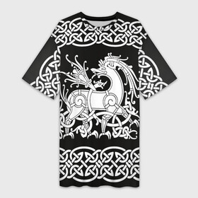 Платье-футболка 3D с принтом Рингерике олень белый 3D в Екатеринбурге,  |  | белый | викинги | вязь | олень | орнамент | рингерике | скандинавский | тату | узор