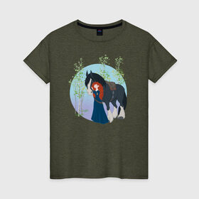 Женская футболка хлопок с принтом Brave в Екатеринбурге, 100% хлопок | прямой крой, круглый вырез горловины, длина до линии бедер, слегка спущенное плечо | brave | merida | pixar | vdzabma | мерида | пиксар | храбрая | храбрая сердцем