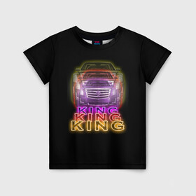 Детская футболка 3D с принтом Cadillac в Екатеринбурге, 100% гипоаллергенный полиэфир | прямой крой, круглый вырез горловины, длина до линии бедер, чуть спущенное плечо, ткань немного тянется | cadillac | бренды | кадиллак | король | машины | моргенштерн | музыка | неон | неоновые