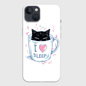 Чехол для iPhone 13 с принтом Я Люблю Спать в Екатеринбурге,  |  | Тематика изображения на принте: cat | cats | coffee | i | love | nekoffee | night | sleep | вечер | жарко | зима | кот | котенок | котик | котэ | котяра | котята | кофе | кошка | люблю | любовь | нежное | нежный | ночь | сон | спать | тепло | холод | холодно | я