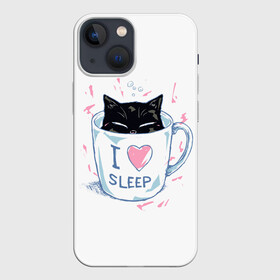 Чехол для iPhone 13 mini с принтом Я Люблю Спать в Екатеринбурге,  |  | cat | cats | coffee | i | love | nekoffee | night | sleep | вечер | жарко | зима | кот | котенок | котик | котэ | котяра | котята | кофе | кошка | люблю | любовь | нежное | нежный | ночь | сон | спать | тепло | холод | холодно | я