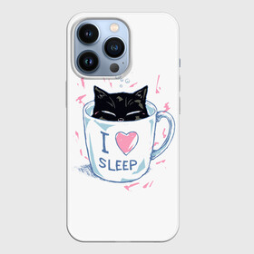 Чехол для iPhone 13 Pro с принтом Я Люблю Спать в Екатеринбурге,  |  | cat | cats | coffee | i | love | nekoffee | night | sleep | вечер | жарко | зима | кот | котенок | котик | котэ | котяра | котята | кофе | кошка | люблю | любовь | нежное | нежный | ночь | сон | спать | тепло | холод | холодно | я