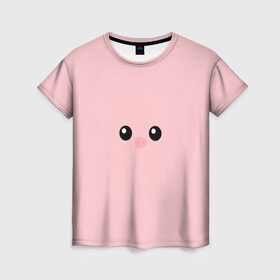 Женская футболка 3D с принтом хрюшка в Екатеринбурге, 100% полиэфир ( синтетическое хлопкоподобное полотно) | прямой крой, круглый вырез горловины, длина до линии бедер | животные | красота | милаха | свинка