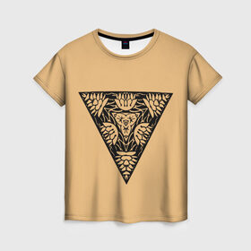 Женская футболка 3D с принтом Магический треугольник-оберег в Екатеринбурге, 100% полиэфир ( синтетическое хлопкоподобное полотно) | прямой крой, круглый вырез горловины, длина до линии бедер | знаки | оберег | символика | симметрия | талисман | татуировки. | треугольник | узоры