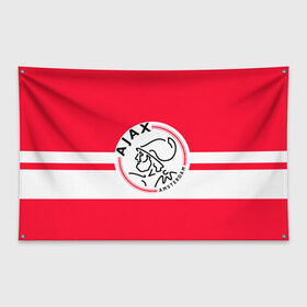 Флаг-баннер с принтом AJAX AMSTERDAM в Екатеринбурге, 100% полиэстер | размер 67 х 109 см, плотность ткани — 95 г/м2; по краям флага есть четыре люверса для крепления | ajax | amsterdam | football | holland | red | sport | team | white | амстердам | аякс | гол | голландия | красный | логотип | мяч | нидерланды | полосы | спорт | футбол
