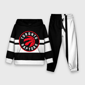 Детский костюм 3D (с толстовкой) с принтом TORONTO RAPTORS в Екатеринбурге,  |  | basketball | canada | logo | nba | raptors | sport | team | toronto | usa | баскетбол | канада | логотип | мяч | нба | полосы | рэпторс | спорт | сша | торонто | черный