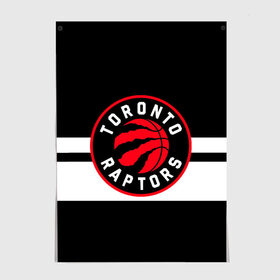 Постер с принтом TORONTO RAPTORS в Екатеринбурге, 100% бумага
 | бумага, плотность 150 мг. Матовая, но за счет высокого коэффициента гладкости имеет небольшой блеск и дает на свету блики, но в отличии от глянцевой бумаги не покрыта лаком | Тематика изображения на принте: basketball | canada | logo | nba | raptors | sport | team | toronto | usa | баскетбол | канада | логотип | мяч | нба | полосы | рэпторс | спорт | сша | торонто | черный