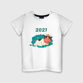 Детская футболка хлопок с принтом Бык 2021 в Екатеринбурге, 100% хлопок | круглый вырез горловины, полуприлегающий силуэт, длина до линии бедер | Тематика изображения на принте: 