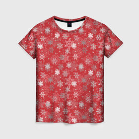 Женская футболка 3D с принтом Снежинки в Екатеринбурге, 100% полиэфир ( синтетическое хлопкоподобное полотно) | прямой крой, круглый вырез горловины, длина до линии бедер | merry christmas | дед мороз | ёлка | зима | зимние узоры | мороз | новый год | подарок | праздник | рождество | с новым годом | салют | санта клаус | свитер с оленями | снег | снеговик | снегурочка | снежинки