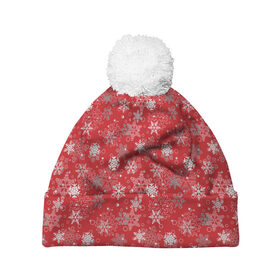 Шапка 3D c помпоном с принтом Снежинки в Екатеринбурге, 100% полиэстер | универсальный размер, печать по всей поверхности изделия | merry christmas | дед мороз | ёлка | зима | зимние узоры | мороз | новый год | подарок | праздник | рождество | с новым годом | салют | санта клаус | свитер с оленями | снег | снеговик | снегурочка | снежинки