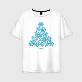 Женская футболка хлопок Oversize с принтом Новогодняя елка из снежинок в Екатеринбурге, 100% хлопок | свободный крой, круглый ворот, спущенный рукав, длина до линии бедер
 | 