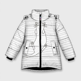 Зимняя куртка для девочек 3D с принтом Кот в Екатеринбурге, ткань верха — 100% полиэстер; подклад — 100% полиэстер, утеплитель — 100% полиэстер. | длина ниже бедра, удлиненная спинка, воротник стойка и отстегивающийся капюшон. Есть боковые карманы с листочкой на кнопках, утяжки по низу изделия и внутренний карман на молнии. 

Предусмотрены светоотражающий принт на спинке, радужный светоотражающий элемент на пуллере молнии и на резинке для утяжки. | кот | котик | отдых | полосы. кровать | усталость