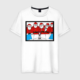 Мужская футболка хлопок с принтом Santa Meme PHub в Екатеринбурге, 100% хлопок | прямой крой, круглый вырез горловины, длина до линии бедер, слегка спущенное плечо. | Тематика изображения на принте: 2020 | christmas | new year | бык | год быка | дед мороз | елка | зима | мем | новый год | подарки | рождество | санта | свитер | снег | снеговик | снежинки