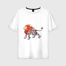 Женская футболка хлопок Oversize с принтом Огненный лев в Екатеринбурге, 100% хлопок | свободный крой, круглый ворот, спущенный рукав, длина до линии бедер
 | 