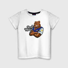 Детская футболка хлопок с принтом Крутой медведь mr.Bear. в Екатеринбурге, 100% хлопок | круглый вырез горловины, полуприлегающий силуэт, длина до линии бедер | 23 февраля | bear | real man | военный | дерзкий | клыки | крутой | медведь | милиция | мишка | мужик | мускулы | опасный | парень | прикольный | реальный | русский | сильный