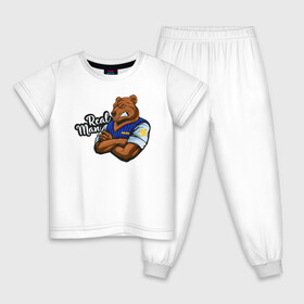 Детская пижама хлопок с принтом Крутой медведь mr.Bear. в Екатеринбурге, 100% хлопок |  брюки и футболка прямого кроя, без карманов, на брюках мягкая резинка на поясе и по низу штанин
 | 23 февраля | bear | real man | военный | дерзкий | клыки | крутой | медведь | милиция | мишка | мужик | мускулы | опасный | парень | прикольный | реальный | русский | сильный
