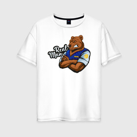 Женская футболка хлопок Oversize с принтом Крутой медведь mr Bear в Екатеринбурге, 100% хлопок | свободный крой, круглый ворот, спущенный рукав, длина до линии бедер
 | 23 февраля | bear | real man | военный | дерзкий | клыки | крутой | медведь | милиция | мишка | мужик | мускулы | опасный | парень | прикольный | реальный | русский | сильный