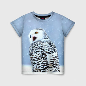 Детская футболка 3D с принтом Зимняя птица в Екатеринбурге, 100% гипоаллергенный полиэфир | прямой крой, круглый вырез горловины, длина до линии бедер, чуть спущенное плечо, ткань немного тянется | Тематика изображения на принте: животные | звери | зима | зимний | зимняя | лес | природа | птица | сова
